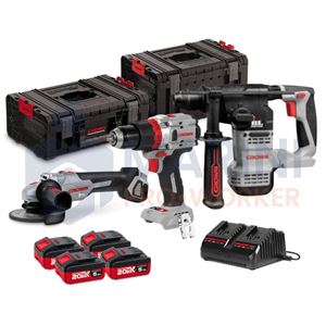 KIT A BATTERIA: TASSELLATORE, SMERIGLIATRICE E TRAPANO CROWN