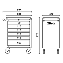 CARRELLO CON RUOTE BETA CASSETTIERA 196 UTENSILI C04BOX-A VU